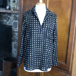 Pleione Black & White Polka Dot Blouse - Medium